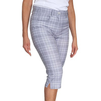 Glenmuir Women's Phoebe Lightweight Stretch Performance Golf Capri Pants - Light Grey/ White Check