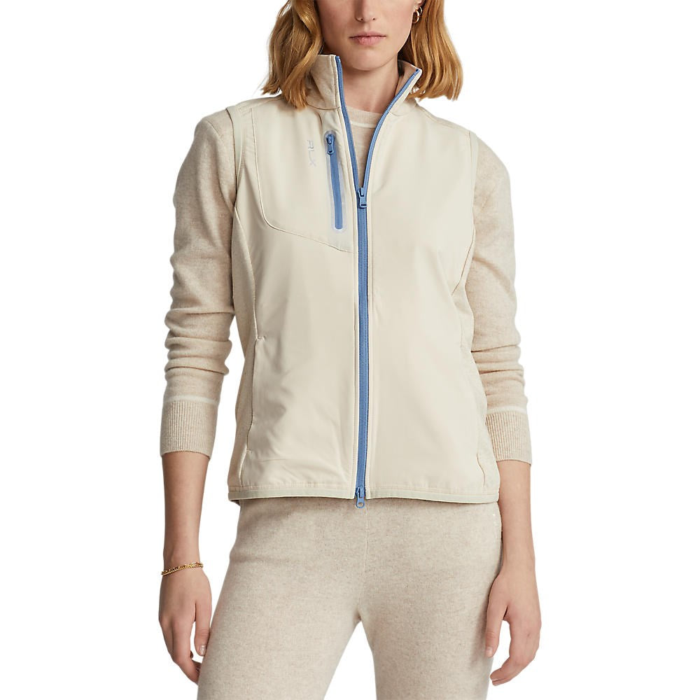 RLX Ralph Lauren Women's Tech Terry Full Zip Golf Vest - Sand Heather/Hatteras Blue