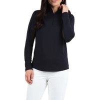 IBKUL Women's Solid Long Sleeve Zip Mock Neck - Black