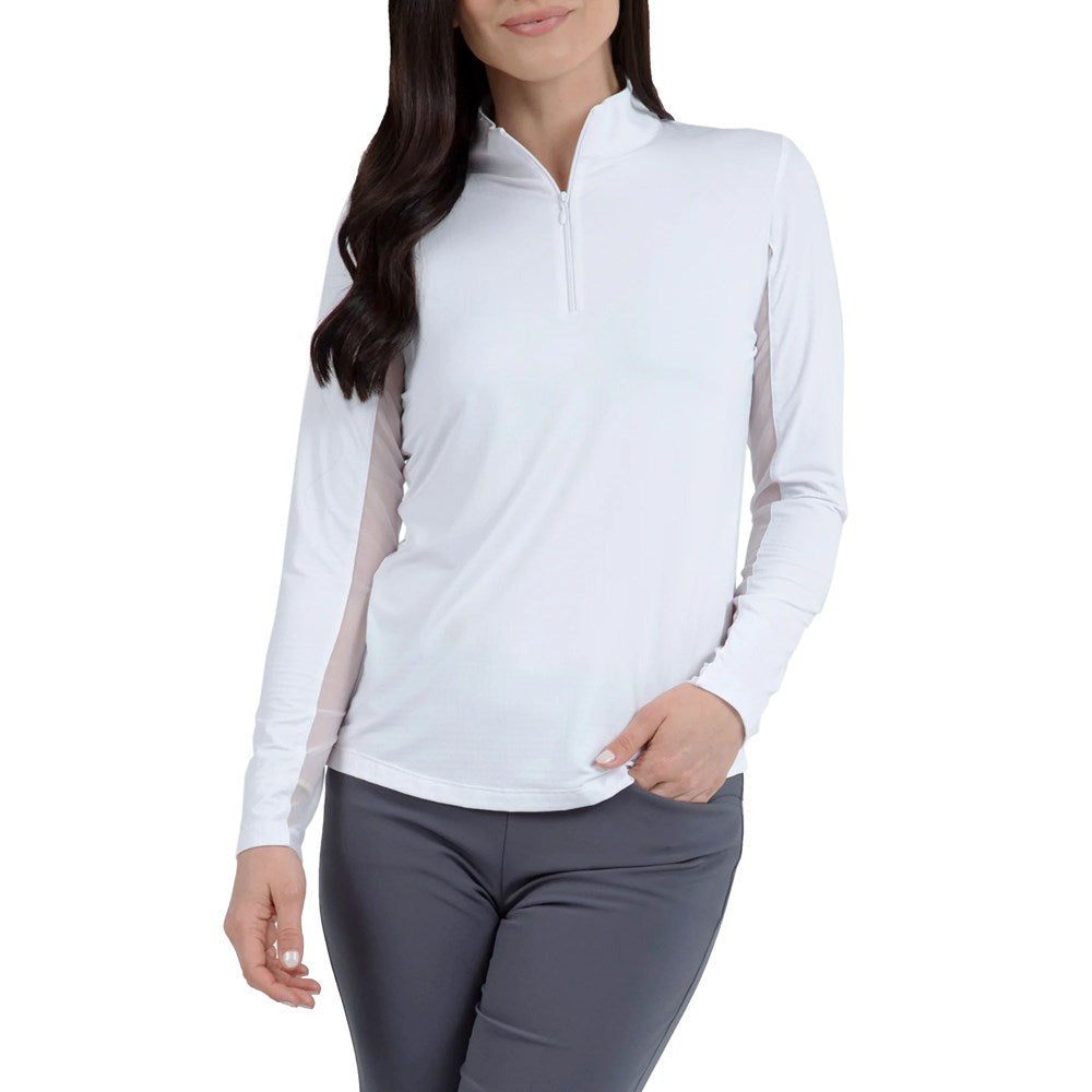 IBKUL Women's Solid Long Sleeve Zip Mock Neck Golf Top - White