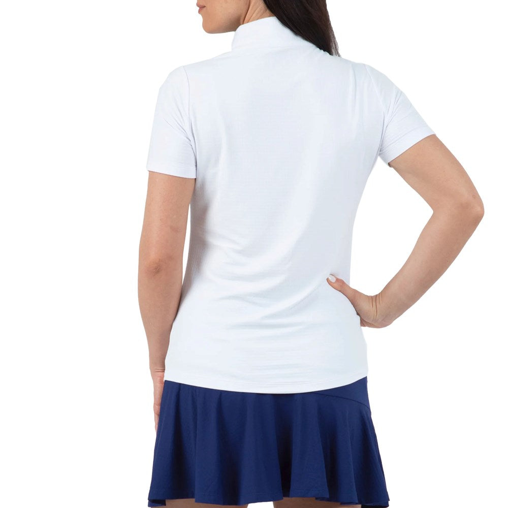 IBKUL Women's Short Sleeve Zip Mock Neck Polo - White