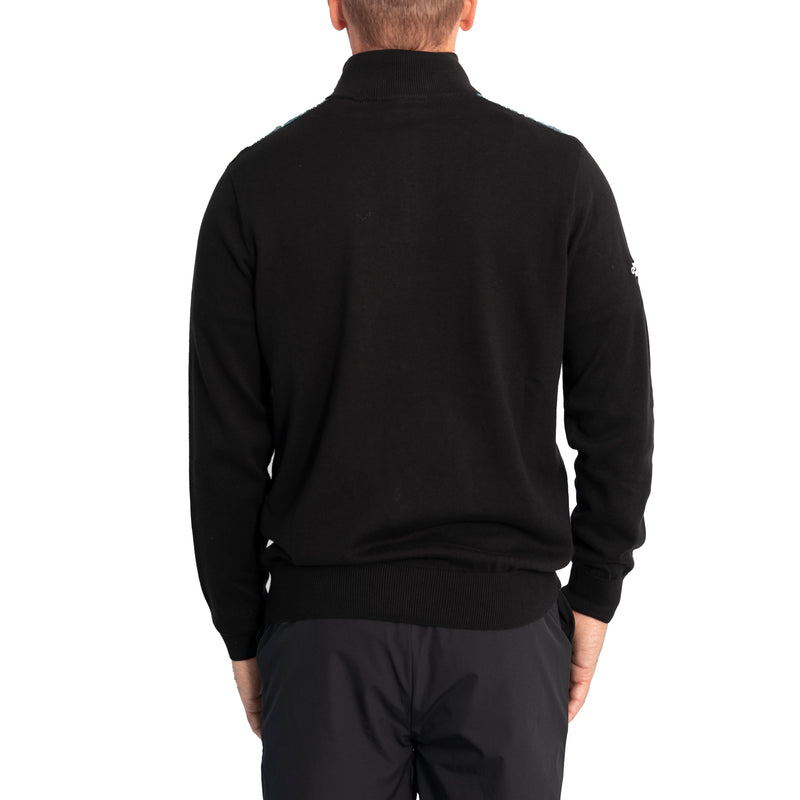 Glenmuir Lauder Quarter Zip Diamond Argyle Cotton Golf Pullover - Black/ Aqua