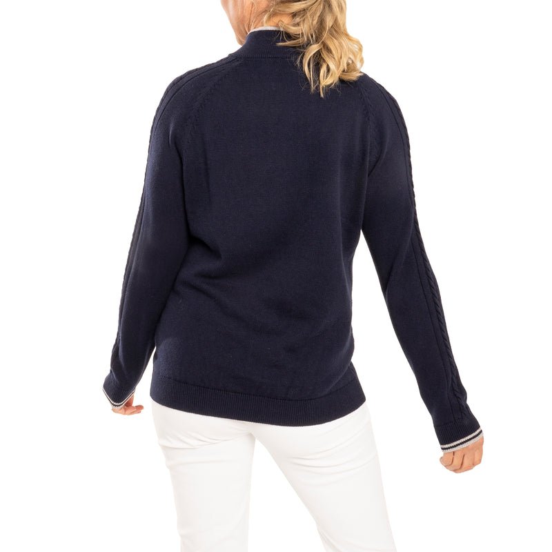 Glenmuir Women's Becca Cotton Cashmere 1/4 Knit - Navy/Silver