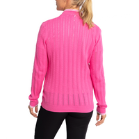 Glenmuir Women's Florence Quarter Zip Cable Knit Cotton Golf Pullover  - Hot Pink