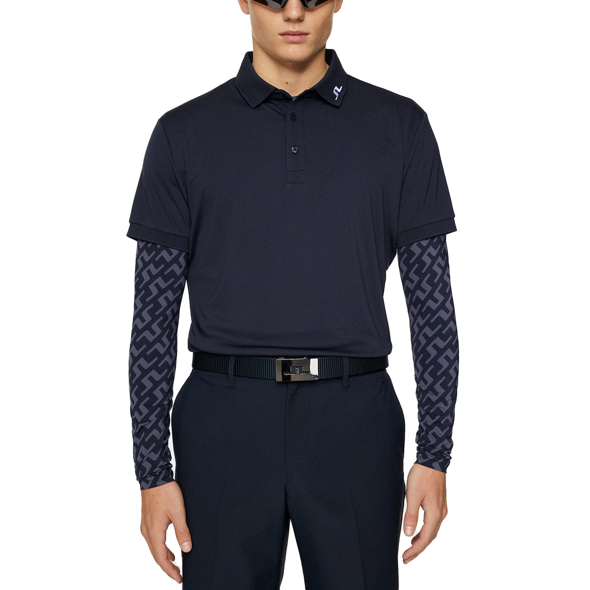 J.Lindeberg KV Regular Fit Print Golf Polo Shirt - Bias Bridge Navy