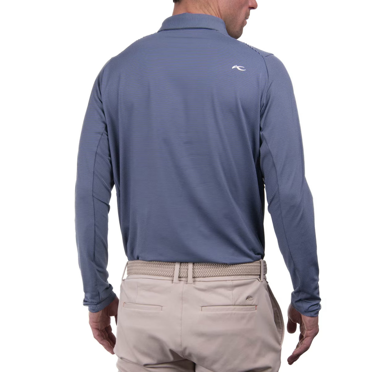 KJUS Soren Stripe Long Sleeve Golf Polo Shirt - Santorini/Atlanta Blue