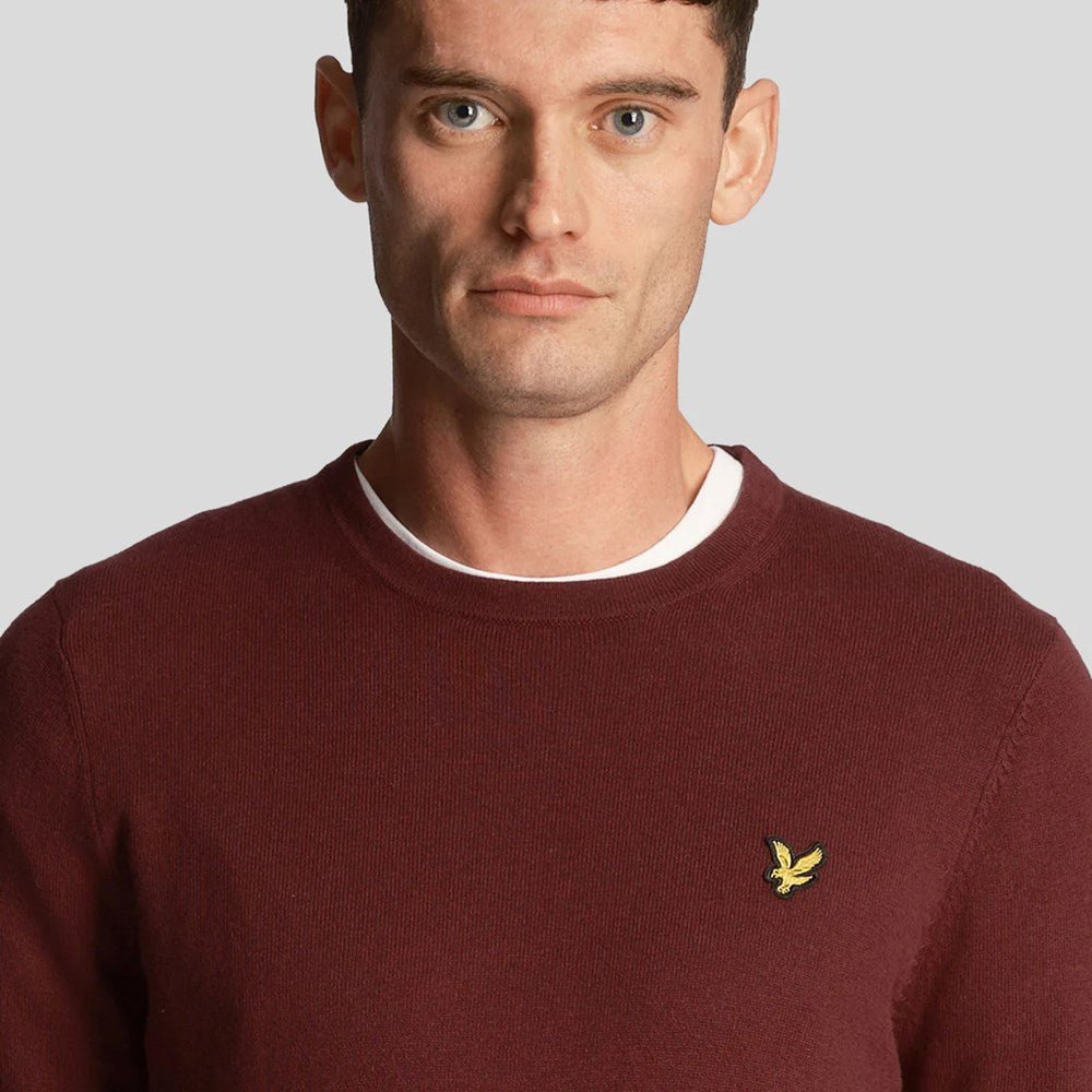 Lyle & Scott Cotton Merino Blend Crew Neck Pullover - Burgundy