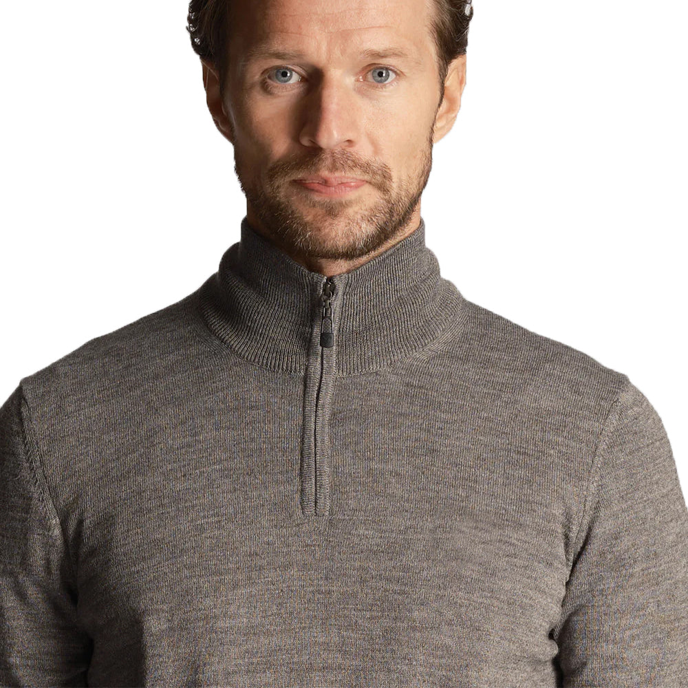 Lyle & Scott Tonal Eagle 1/4 Zip Knit - Mid Grey Marl