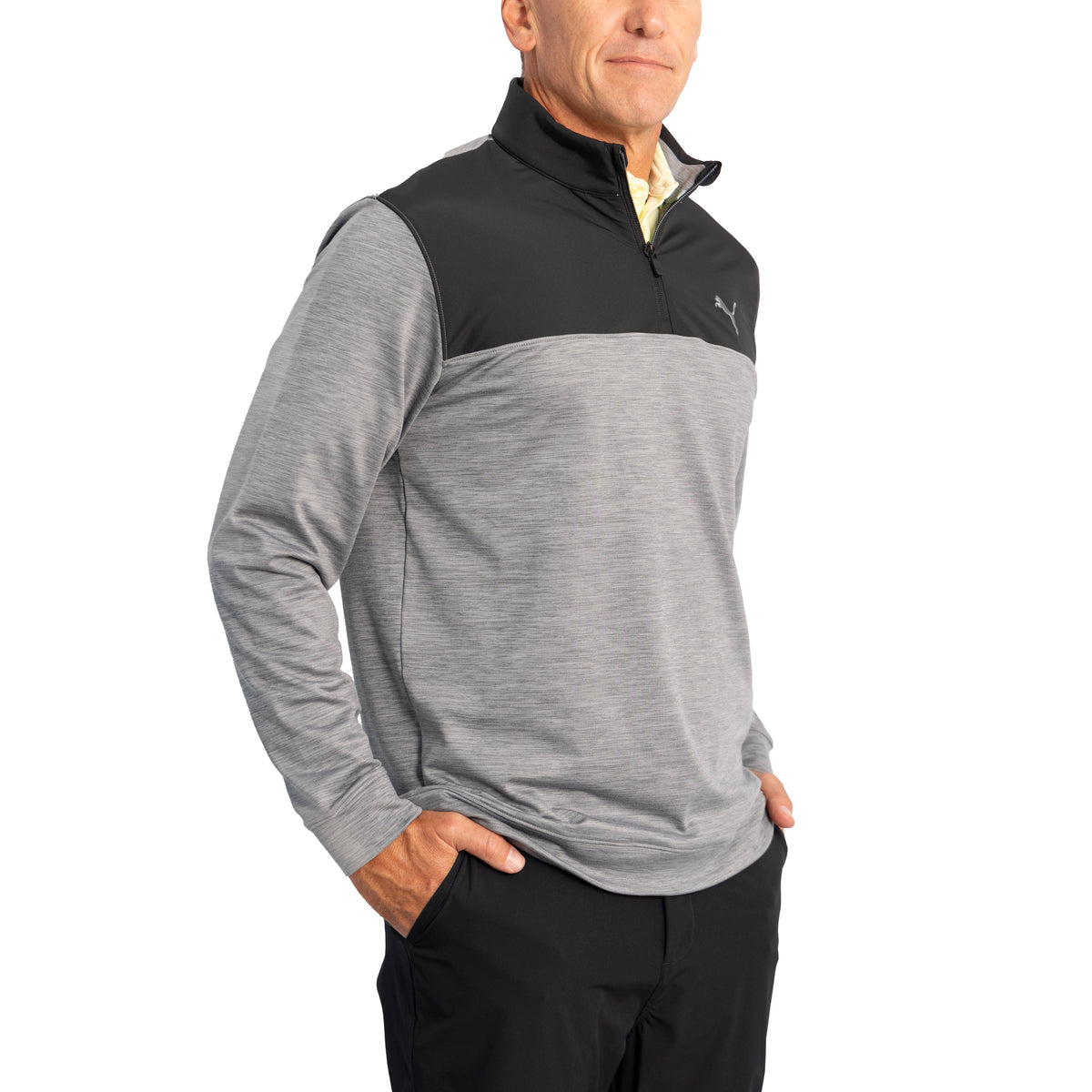 Puma Cloudspun Colourblock 1/4 Zip Golf Sweatshirt - Puma Black/Quiet Shade Heather