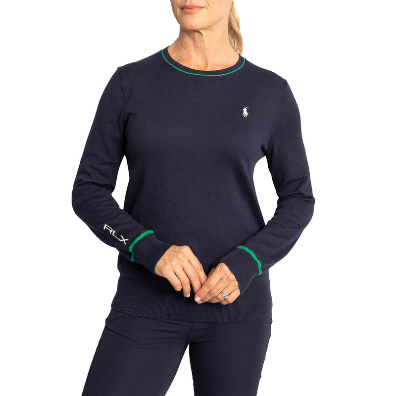 RLX Ralph Lauren Women's Cotton Blend Knit Pullover - French Navy/Cruise Green