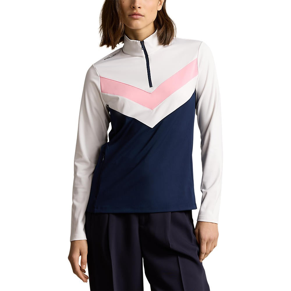 RLX Ralph Lauren Women's Power Stretch 1/4 Zip Pull Over - French Navy/White/Pink