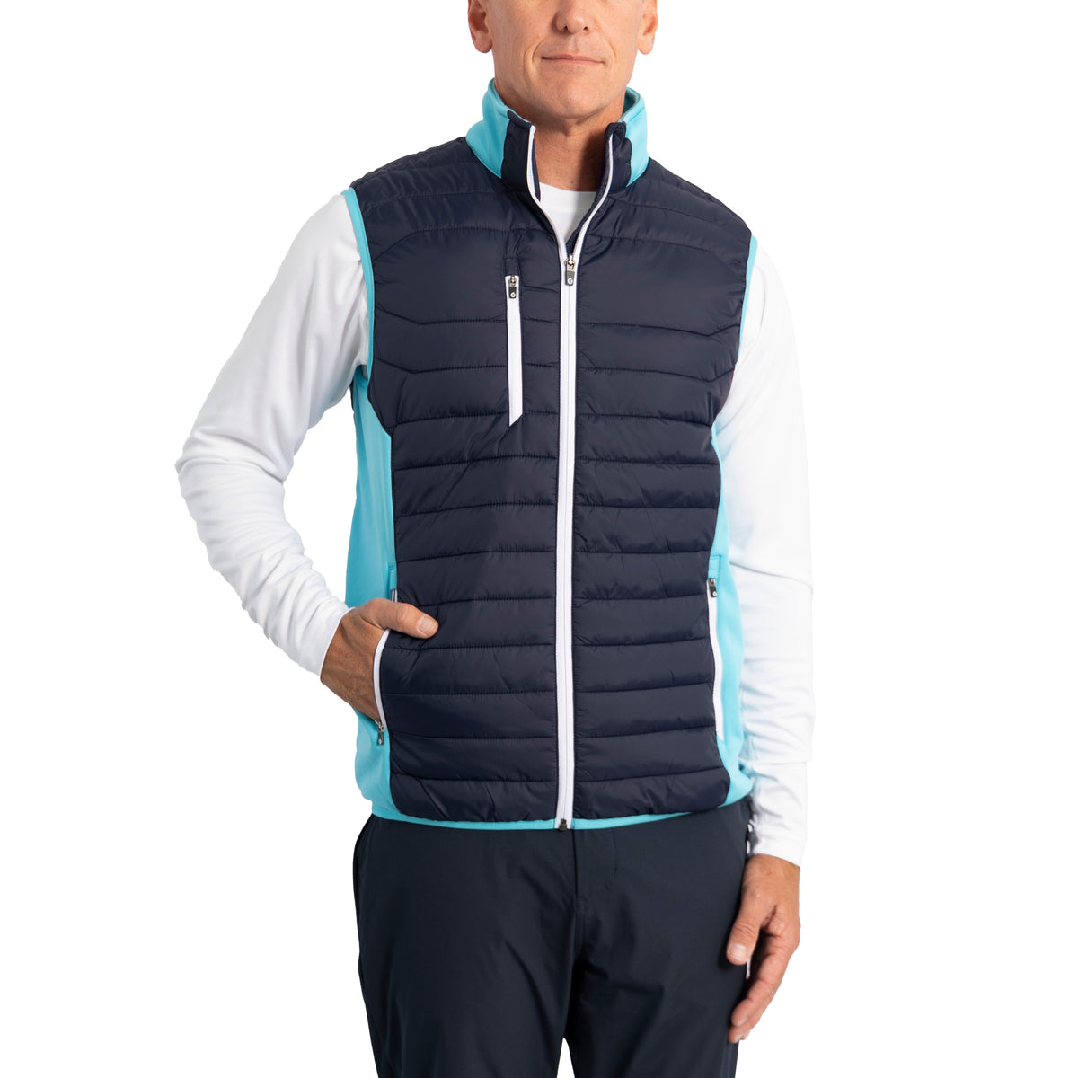 Sunderland Anton Padded Stretch Panel Performance Golf Gilet - Navy/ Aqua