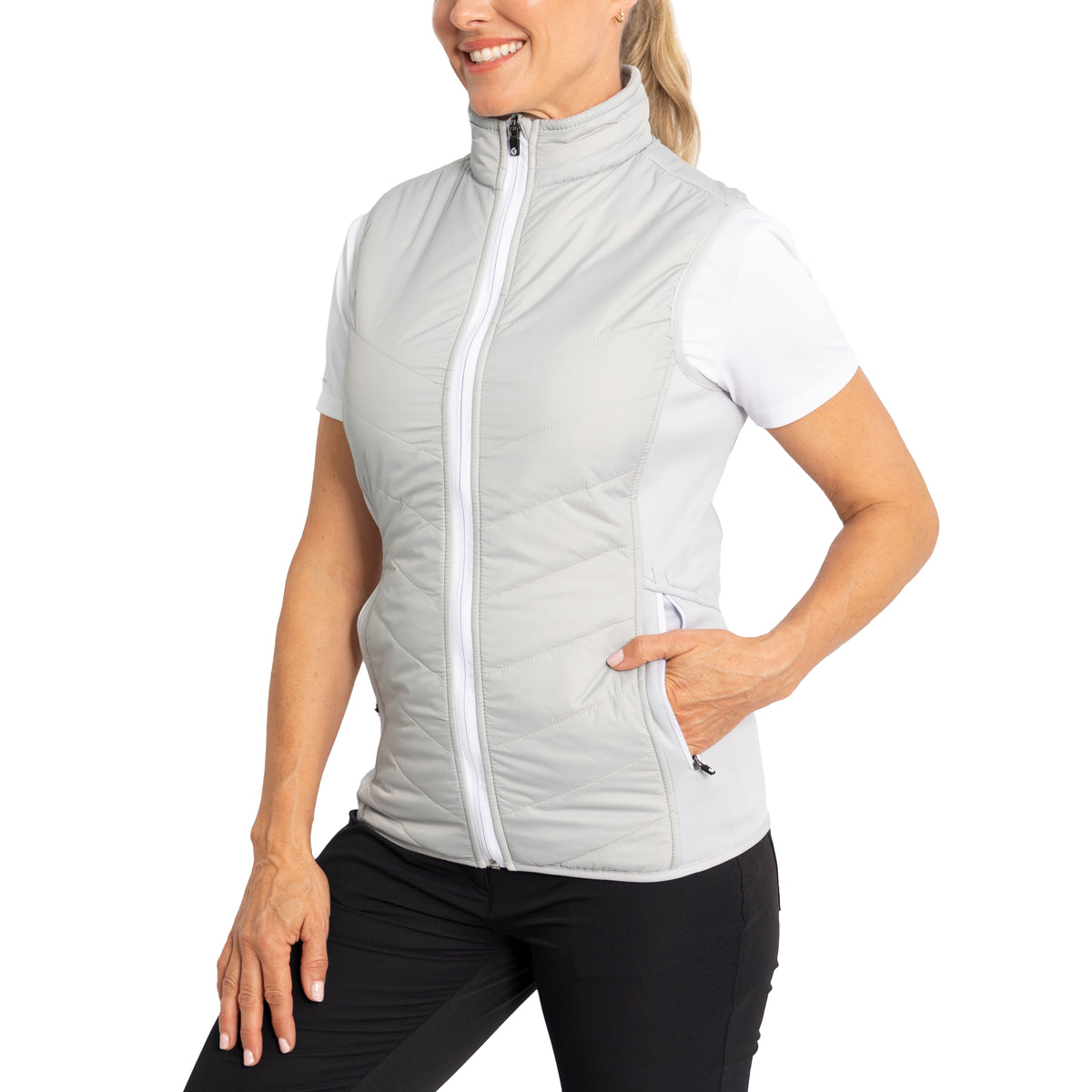 Sunderland Women's Tania Padded Stretch Panel Performance Golf Gilet - Silver