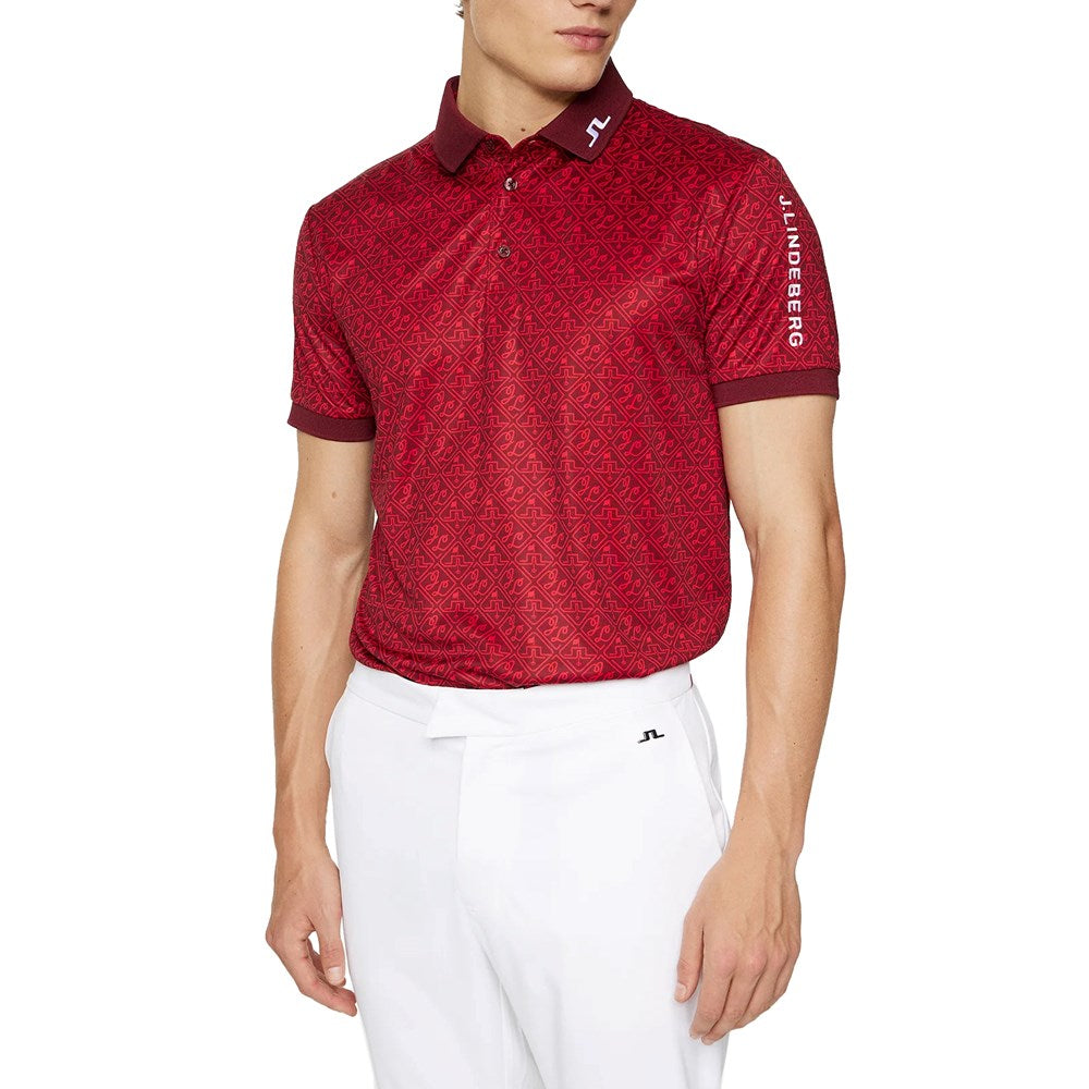 J.Lindeberg Tour Tech Reg Fit Print Golf Polo Shirt - House Of JL Red