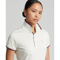 RLX Ralph Lauren Women's Tour Pique Golf Polo Shirt - Chic Cream/Light Mauve/Harvard Wine