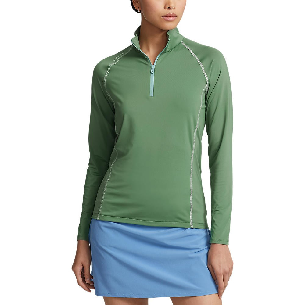 RLX Ralph Lauren Women's UV Jersey 1/4 Zip Pullover - Fatigue/Vessel Blue/Chic Cream