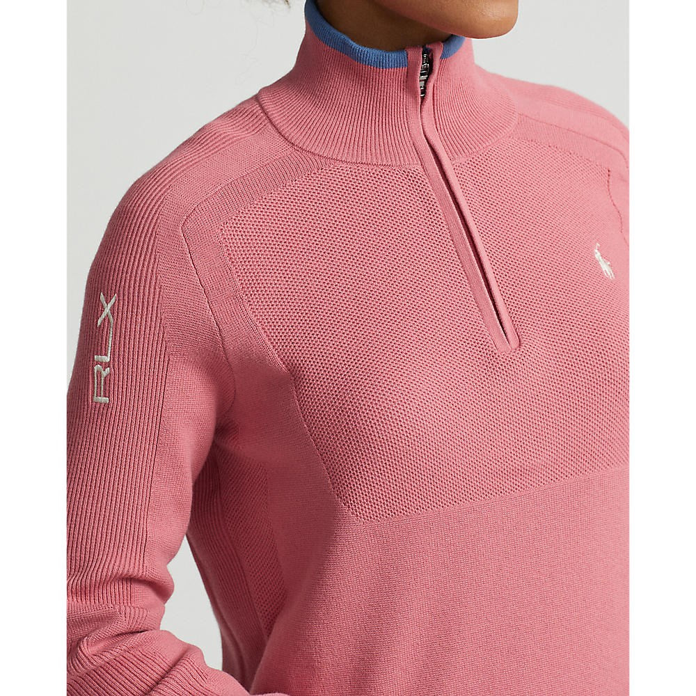 RLX Ralph Lauren Women's Coolmax 1/4 Zip Pullover - Desert Pink/Hatteras Blue