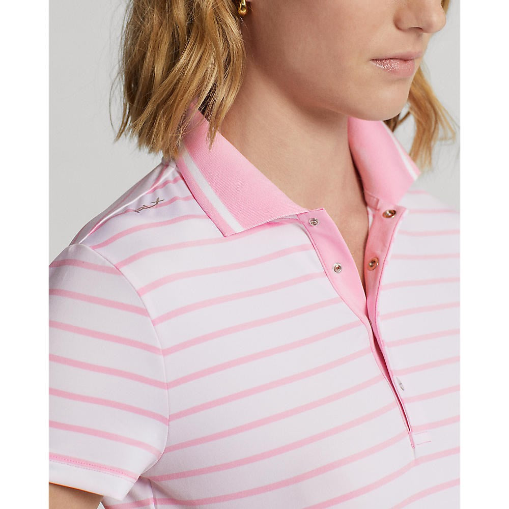 RLX Ralph Lauren Women's Tour Perfomance Stripe Golf Polo Shirt - Pure White/Pink Flamingo