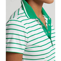 RLX Ralph Lauren Women's Tour Perfomance Stripe Golf Polo Shirt - Pure White/Cruise Green Fairway