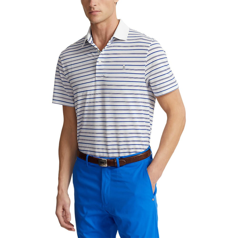 RLX Ralph Lauren Tour Pique Stripe Polo Shirt - Pure White Multi Blue