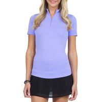 IBKUL Women's Short Sleeve Zip Mock Neck Polo - Lavender