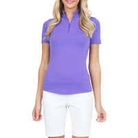 IBKUL Women's Short Sleeve Zip Mock Neck Polo - Plum