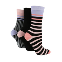 Glenmuir Women's Toni 3-Pair Patterned and Plain Bamboo Golf Socks - Multi Stripe