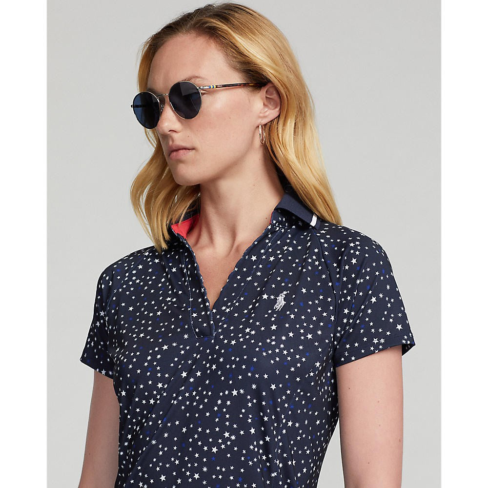 RLX Ralph Lauren Women's Printed Airflow V-Neck Golf Polo Shirt - French Navy Summer Night Stars