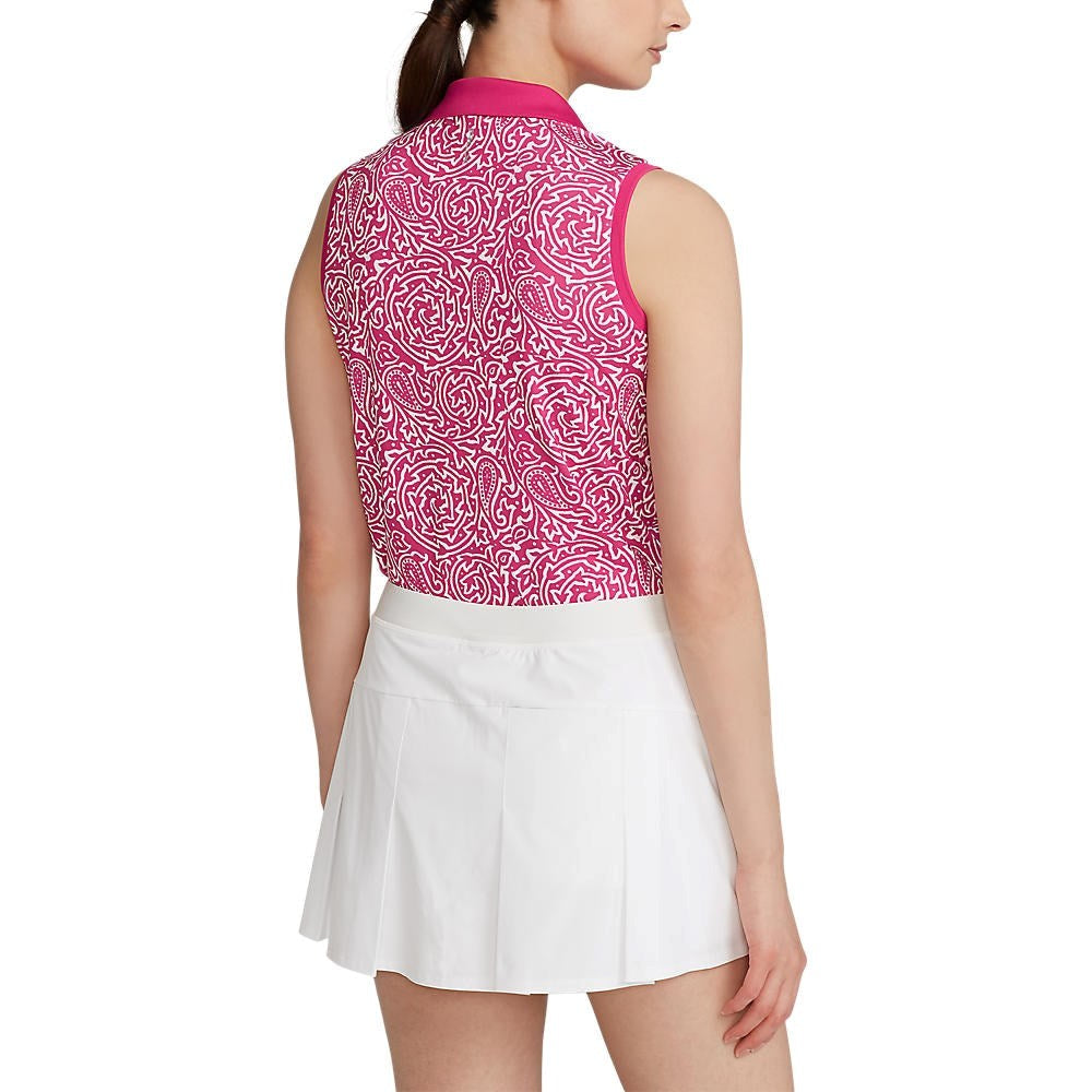 RLX Ralph Lauren Women's Printed Airflow Sleeveless Golf Shirt - Aruba Pink Block Print Vines