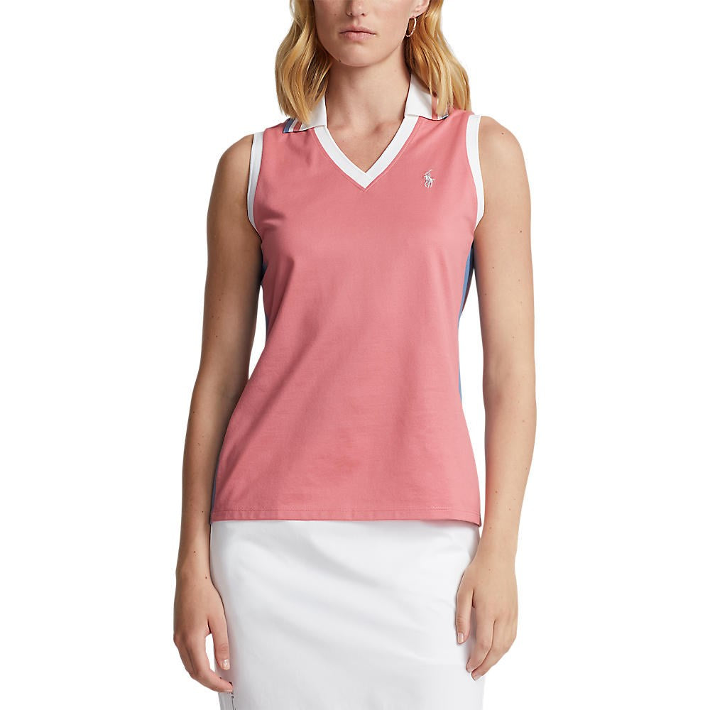 RLX Ralph Lauren Women's Tour Pique Sleeveless Golf Shirt - Desert Rose/Hatteras Blue