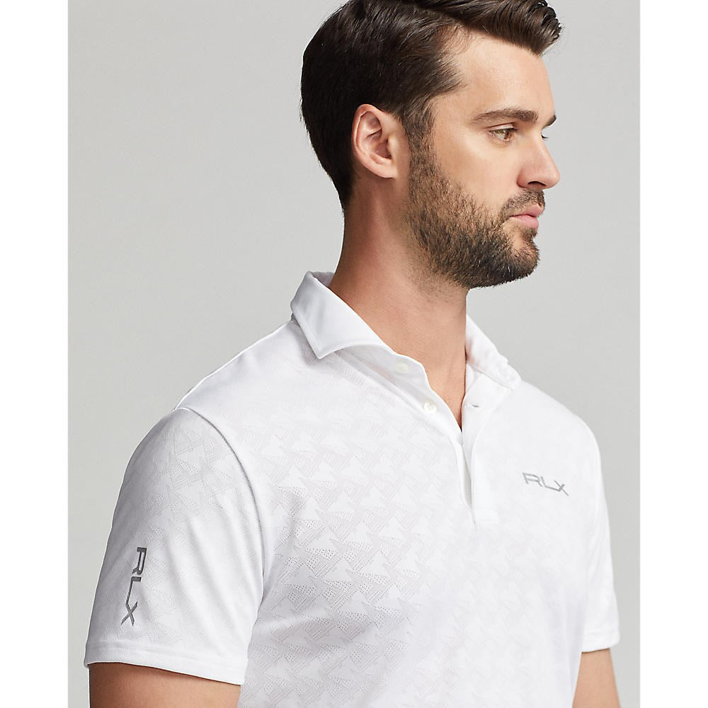 RLX Ralph Lauren Jacquard Performance Polo Shirt - Pure White Geo Sailboat